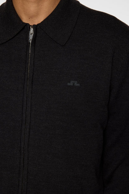 J.LINDEBERG | Pull "Kaleb" Merino Zip - Gris foncé mélange