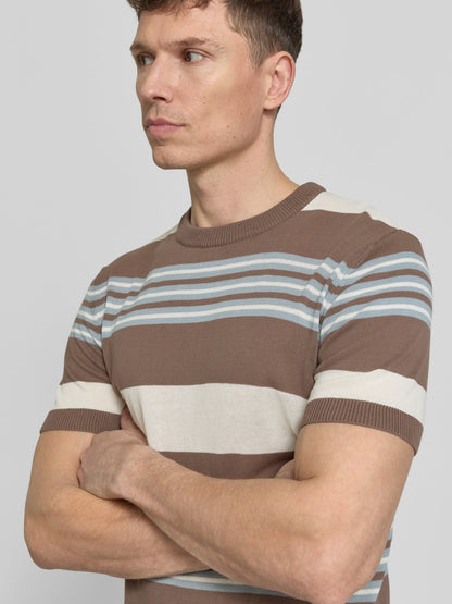 Manuel Ritz | T-shirt en maille à rayures multiples - Taupe