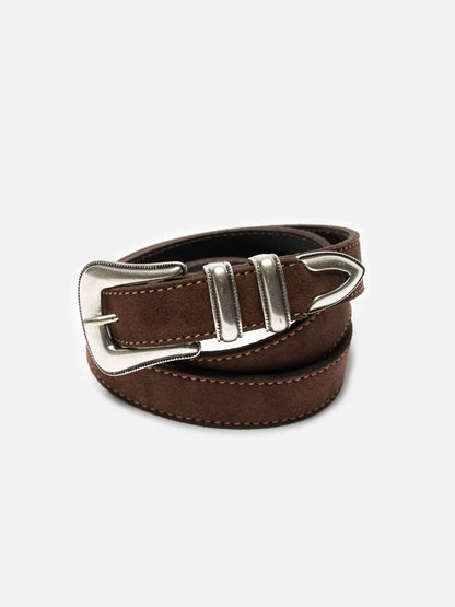 Nudie Jeans | Ceinture en daim western argentée - Marron foncé