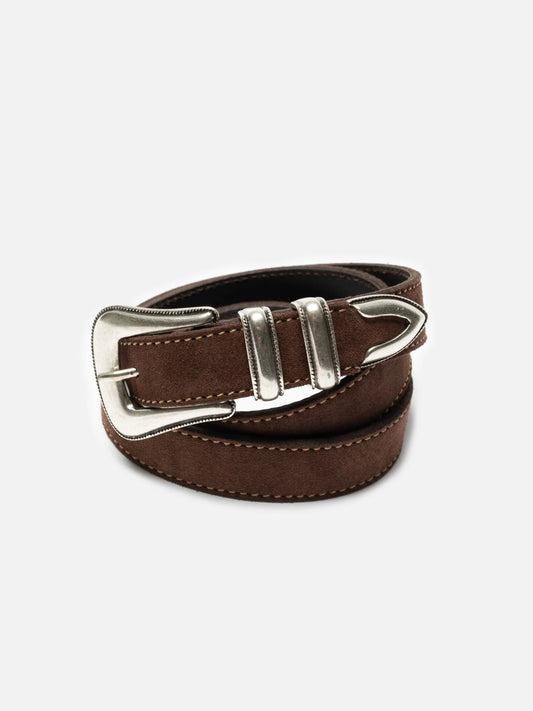 Nudie Jeans | Ceinture en daim western argentée - Marron foncé
