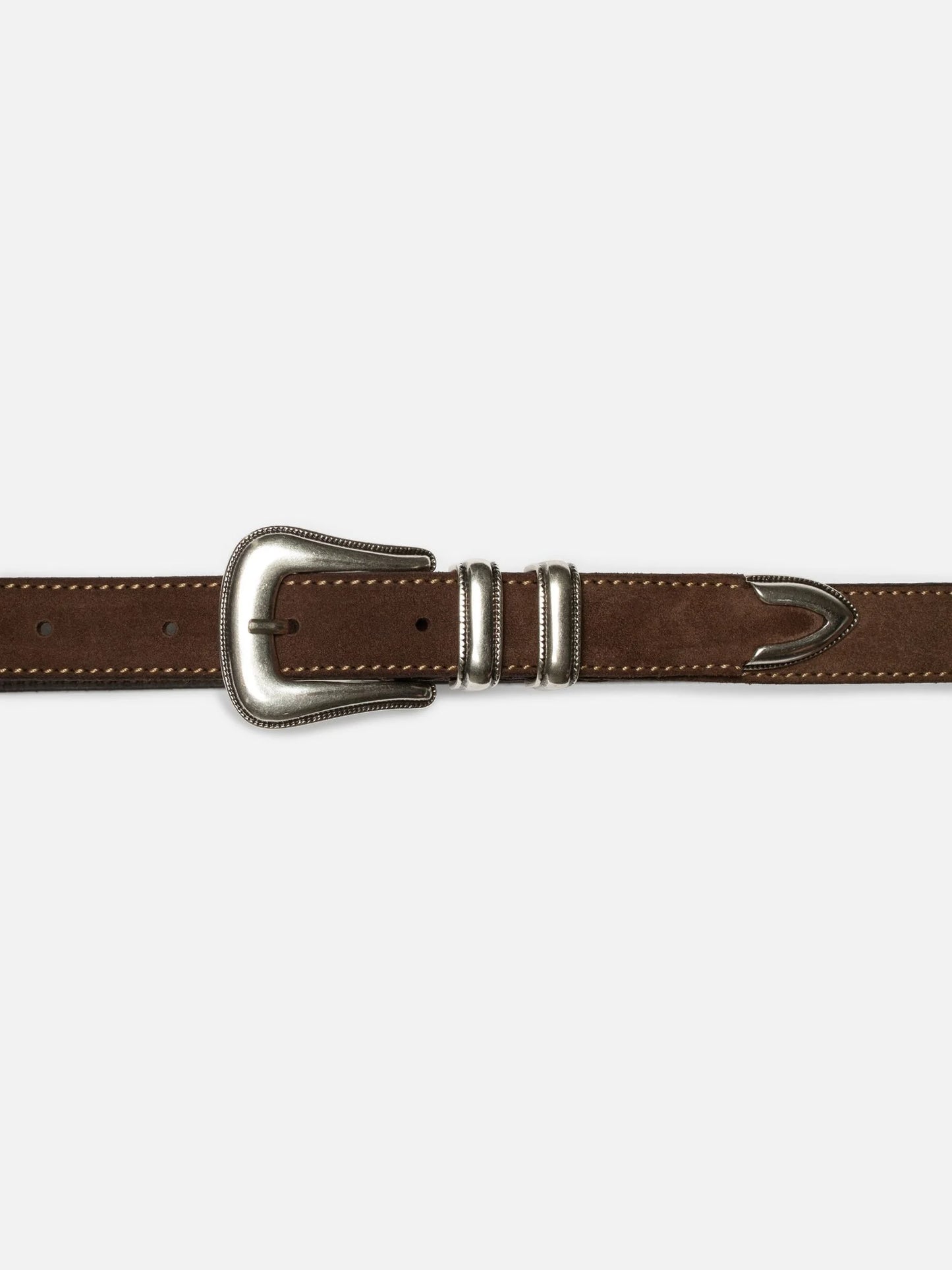 Nudie Jeans | Ceinture en daim western argentée - Marron foncé