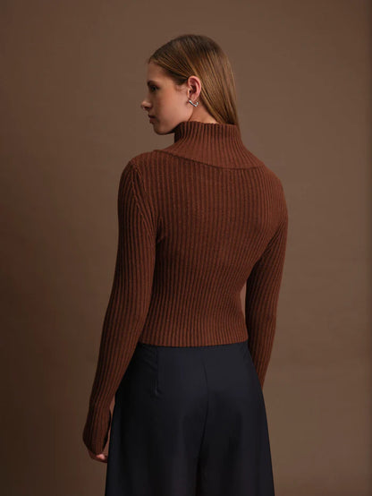 Deluc | Cardigan zip en maille "Matt"- Ecru mélangé