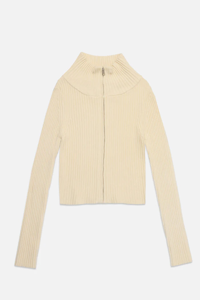 Deluc | Cardigan zip en maille "Matt"- Ecru mélangé