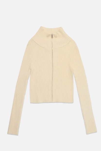 Deluc | Cardigan zip en maille "Matt"- Ecru mélangé