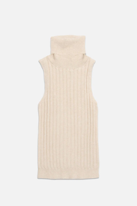 Deluc | Haut "Ben" sans manches avec col roulé- Ecru melange