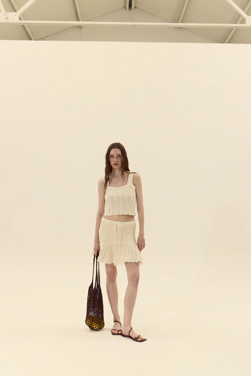 Dèluc | Mini jupe en maille 'Capri' | Blanc cassé 