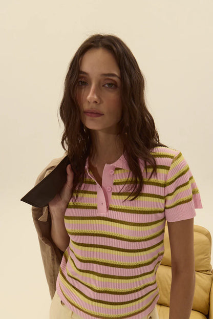 Dèluc | Le polo en maille rayé 'Levanzo' - Rose