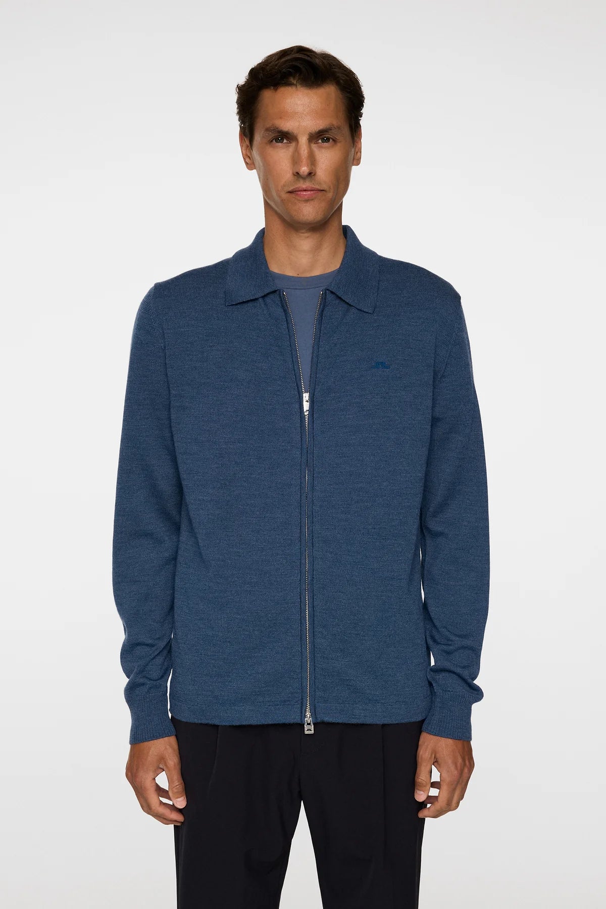 J.LINDEBERG | Pull "Kaleb" Merino Zip - Bleu Mélange