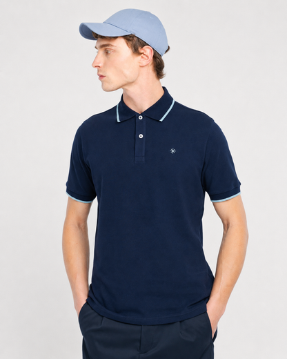 Manuel Ritz | Polo en piqué avec col contrasté  - Bleu