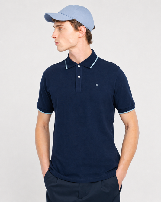 Manuel Ritz | Polo en piqué avec col contrasté  - Bleu