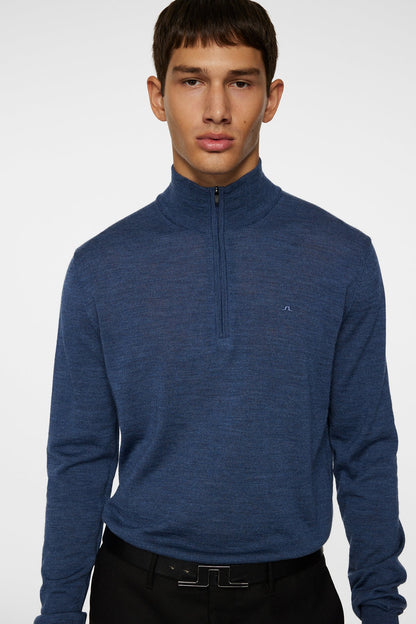 J.LINDEBERG | Pull "Kiyan" Merino Quarter Zip - Bleu mélanger