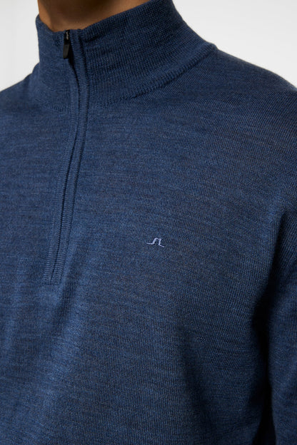 J.LINDEBERG | Pull "Kiyan" Merino Quarter Zip - Bleu mélanger