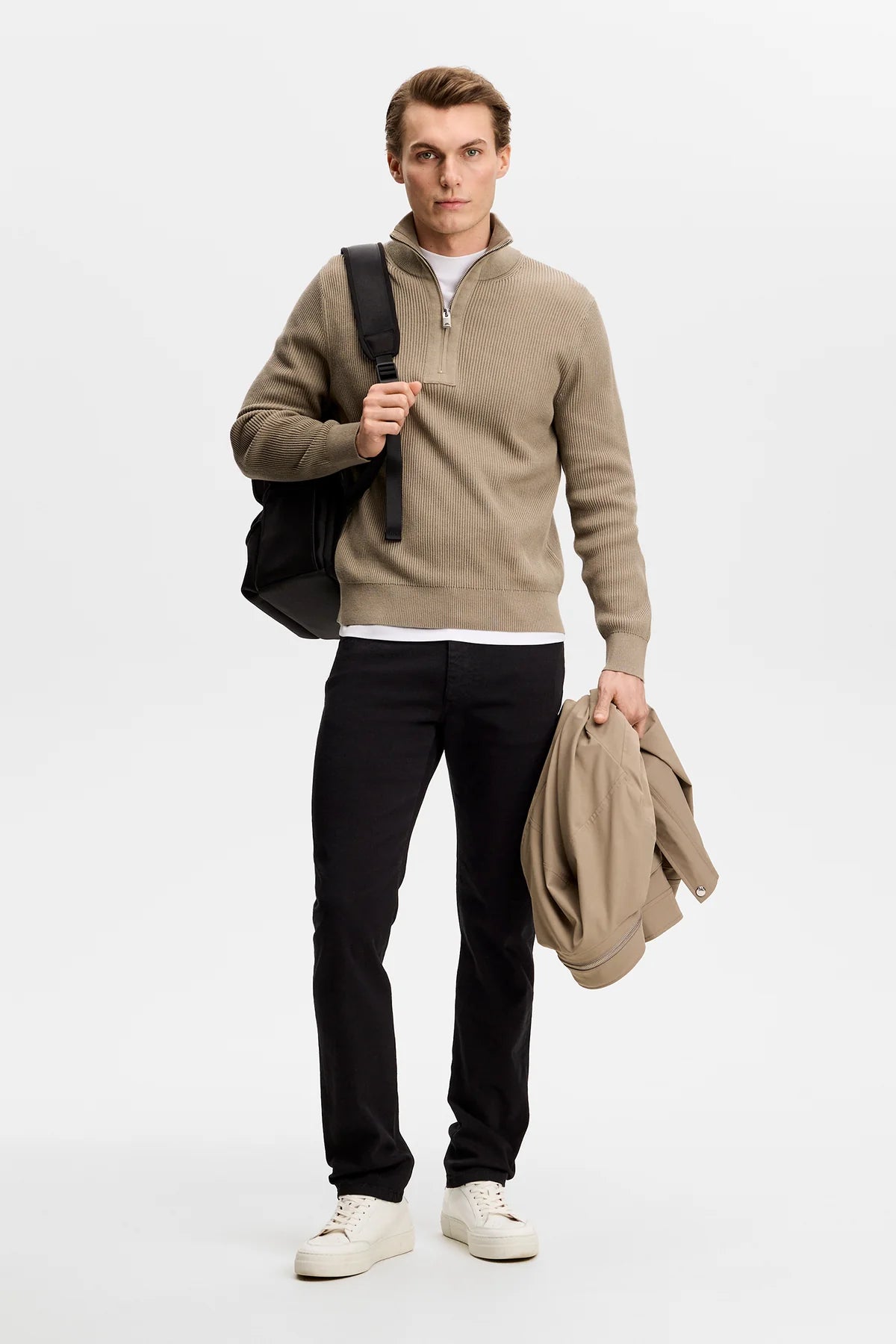J.Lindeberg | Pull en maille à demi-fermeture éclair "Alex" - Brun