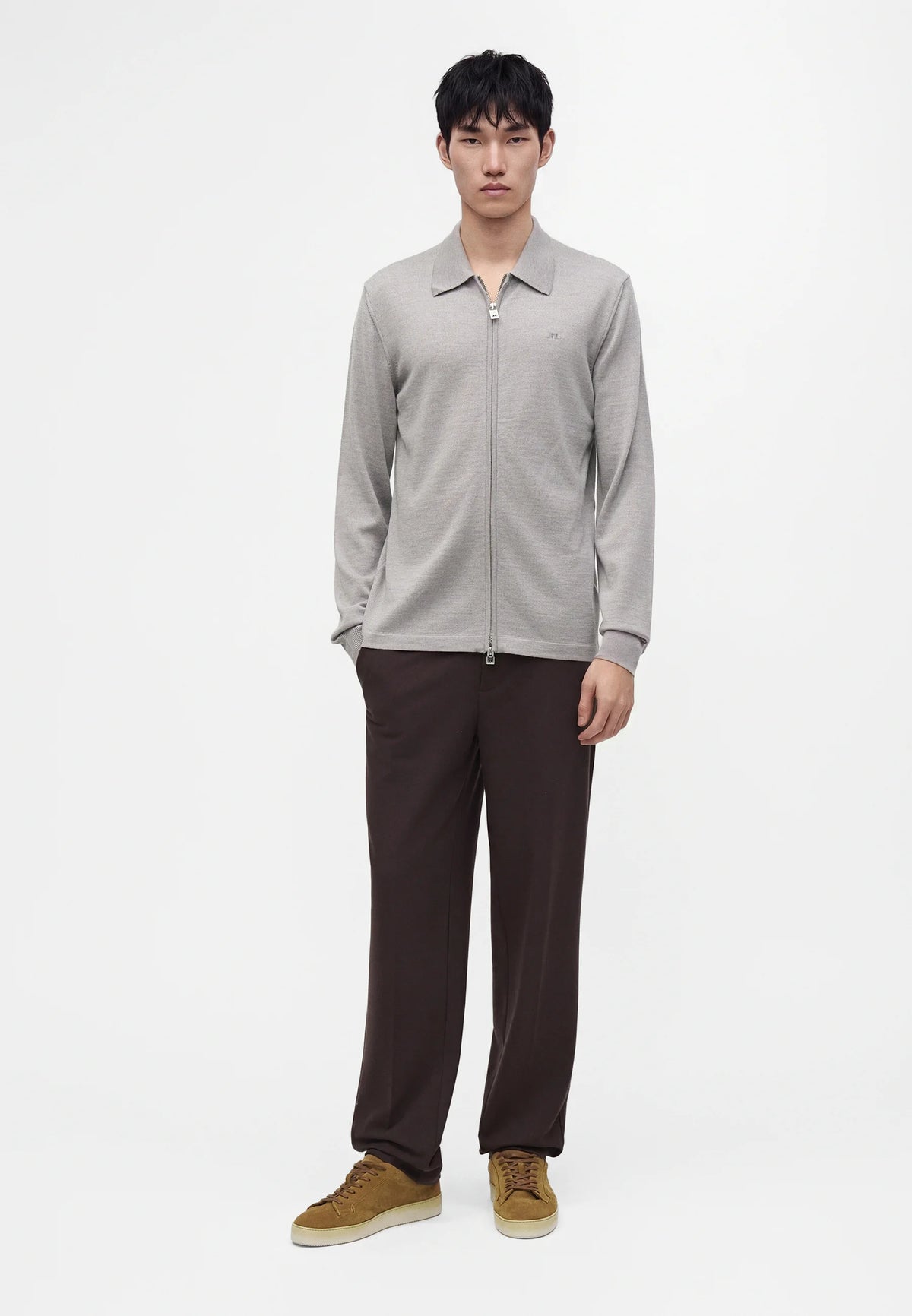 J.Lindeberg | Cardigan ''Kaleb'' en laine mérinos | Gris Clair
