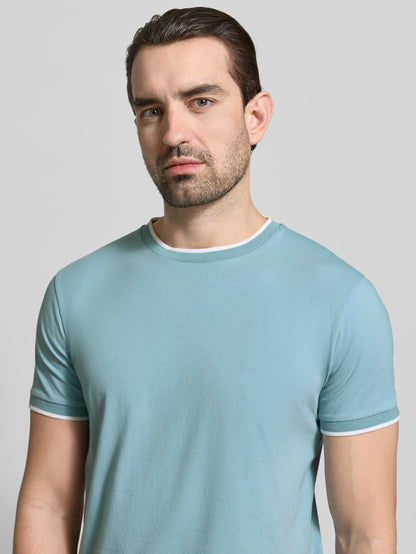 Manuel Ritz | T-shirt en jersey de coton stretch à contrastes - Bleu