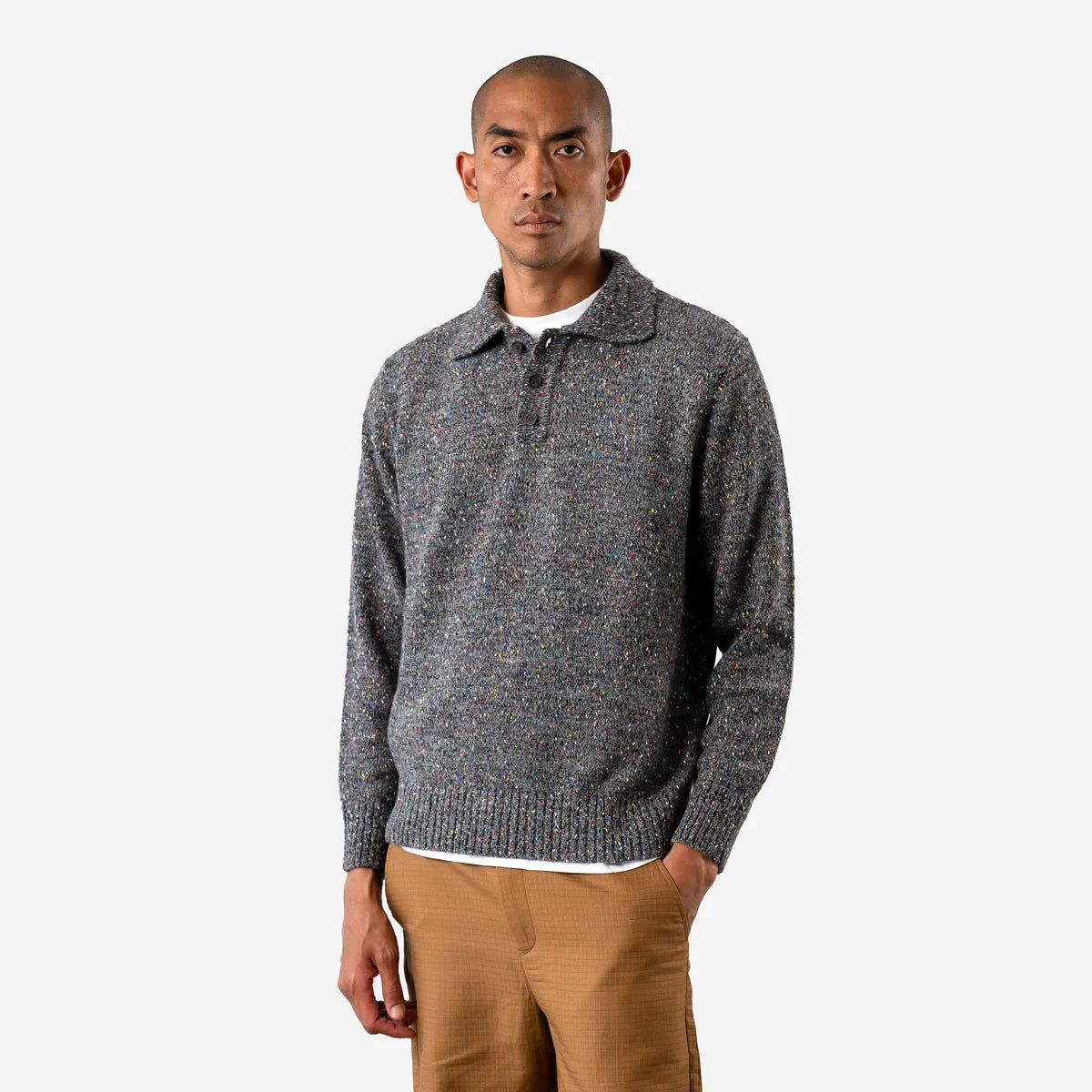 Far Afield | Polo tricoté côtelé "Kier" - Gris multi