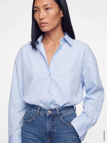 Mos Mosh | Chemise en twill de coton 'Winola' | Bleu Pâle