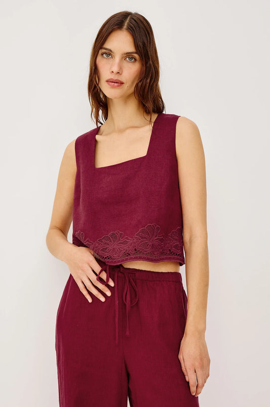 Rails | Le crop top en lin ''Akira'' -Broderie Hibiscus