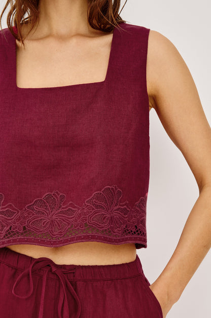 Rails | Le crop top en lin ''Akira'' -Broderie Hibiscus