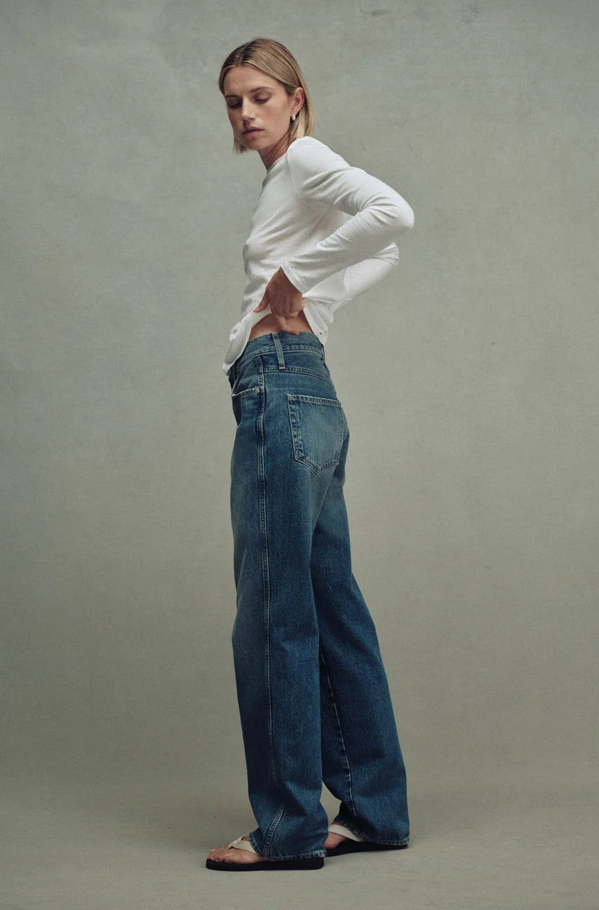 AMO | Jean ''Annette'' aille haute et coupe droite - Bleu Current