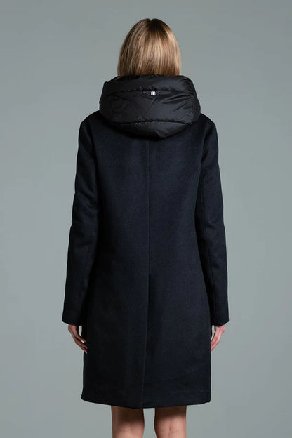 DUNO | Manteau en laine « Artemide » (bavette amovible avec capuche) - Noir