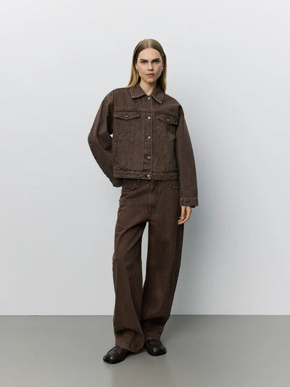 SOFIE SCHNOOR | Veste en jeans "Rivets Audrissw"- Brun