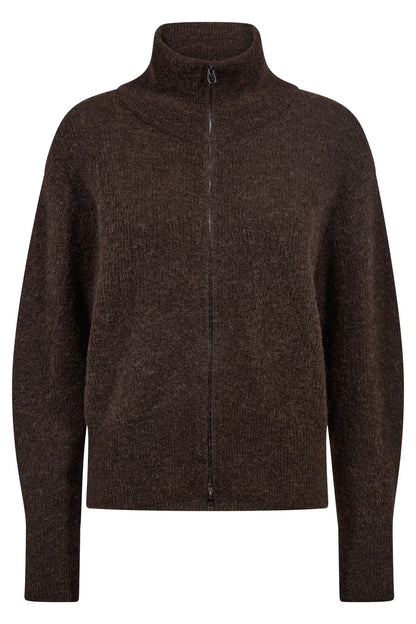 Mos Mosh | Cardigan en maille zippé 'Thora' | Brun