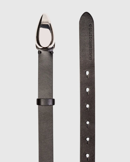 Black Suede Studio | Ceinture en cuir "Bean Belt" - Noir et Argent