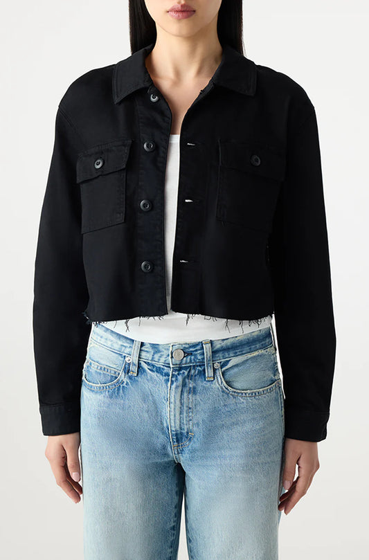 AMO | La veste courte en denim extensible Carly  - Noir