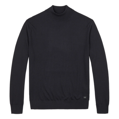 WAHTS | Pull à col montant en laine mérinos extra-fine ''BRUNT'' - Bleu Marin