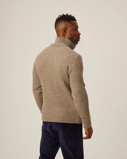 Peregrine | Pull ''Birchall'' Demi- Zip en laine mérinos - Chêne