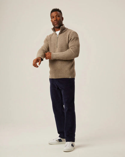 Peregrine | Pull ''Birchall'' Demi- Zip en laine mérinos - Chêne