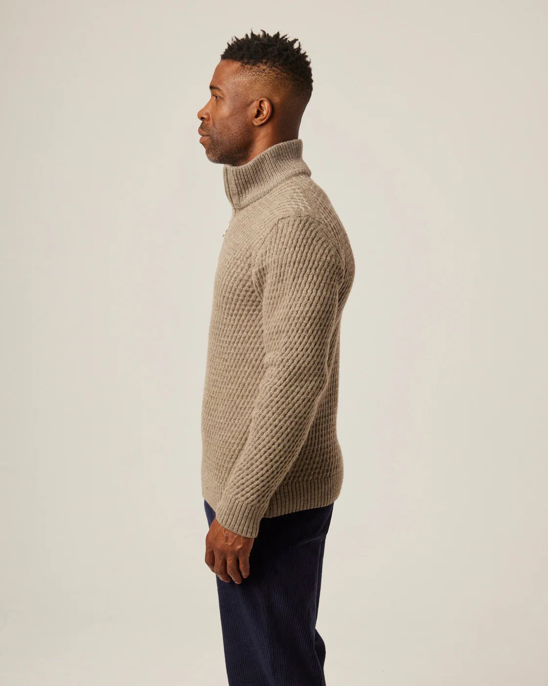 Peregrine | Pull ''Birchall'' Demi- Zip en laine mérinos - Chêne