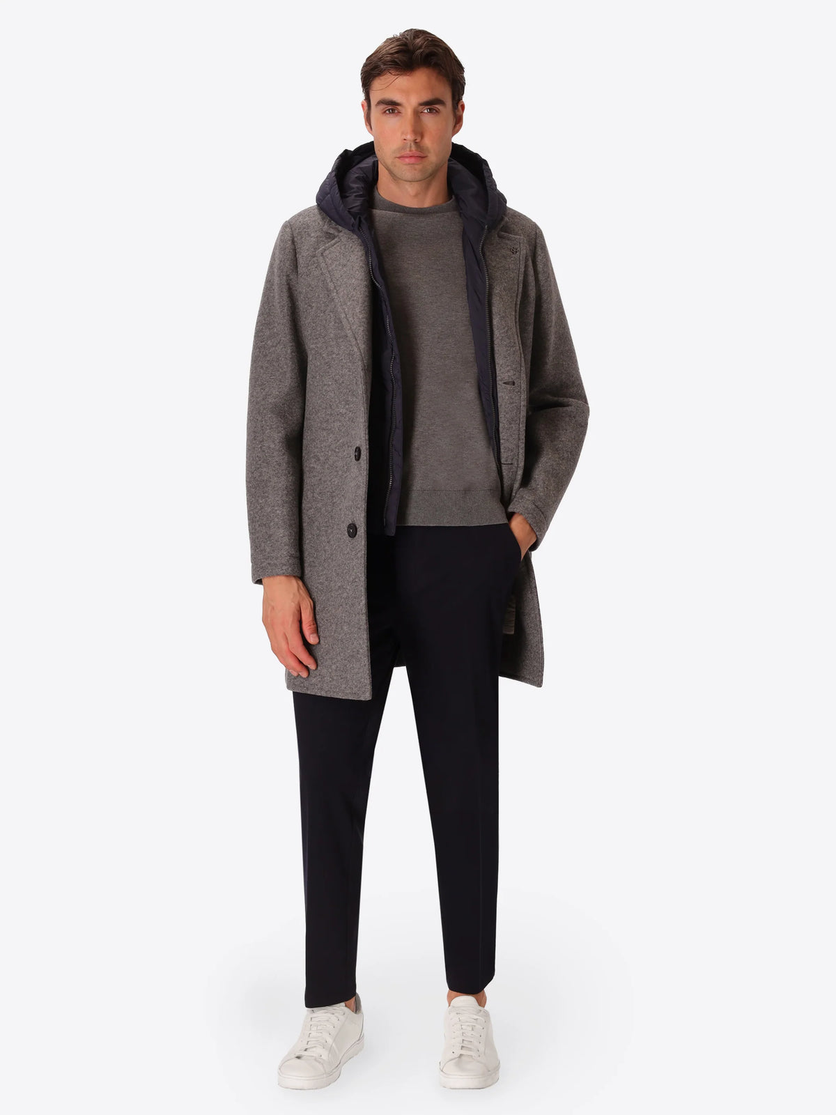 Distretto 12 | Manteau en laine bouillie avec bavette amovible  | Gris