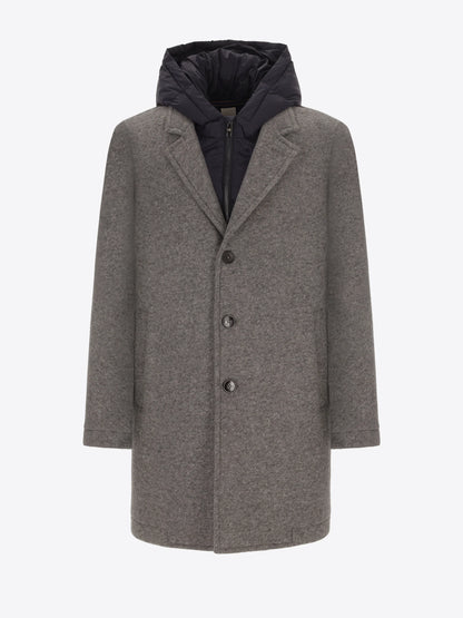 Distretto 12 | Manteau en laine bouillie avec bavette amovible  | Gris