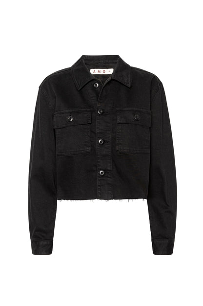 AMO | La veste courte en denim extensible Carly  - Noir