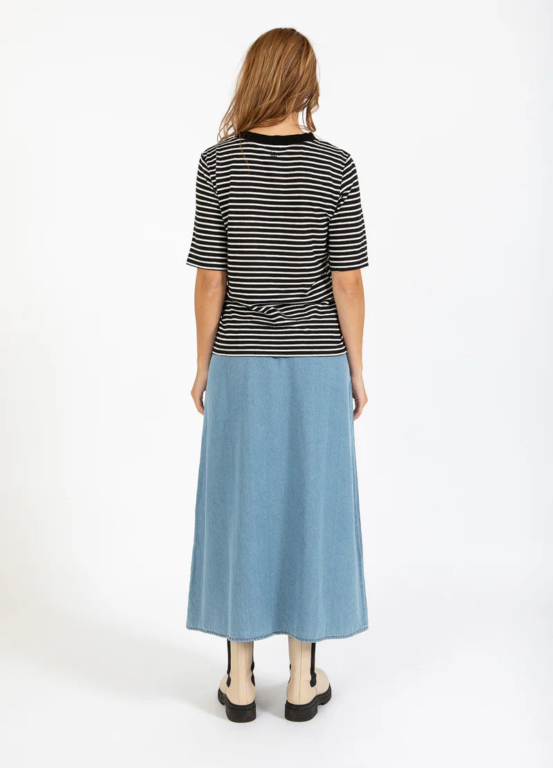 Coster Copenhagen | Tee Shirt col rond "SILLA" rayé - Noir