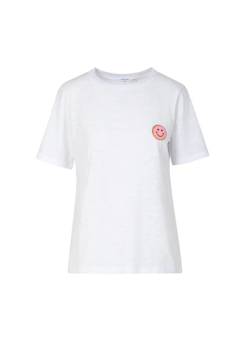 Coster | T-shirt avec écusson - Blanc/ rose