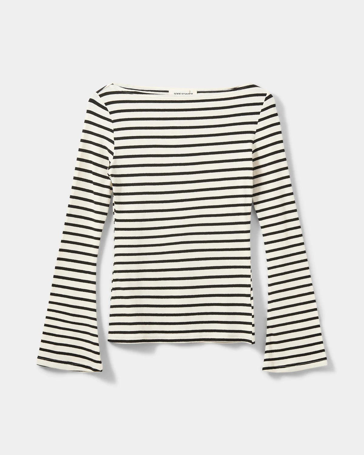 SOFIE SCHNOOR |  T-shirt "CECE" à manches longues et encolure bateau- Blanc cassé/ noir