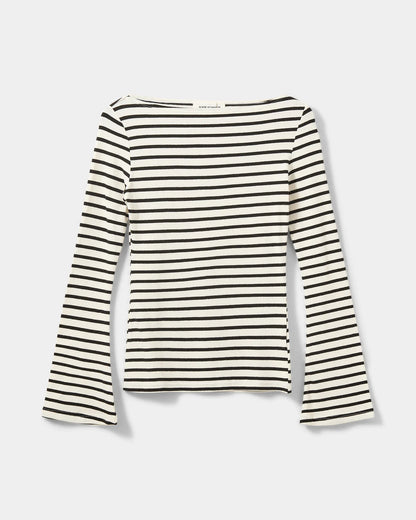 SOFIE SCHNOOR |  T-shirt "CECE" à manches longues et encolure bateau- Blanc cassé/ noir