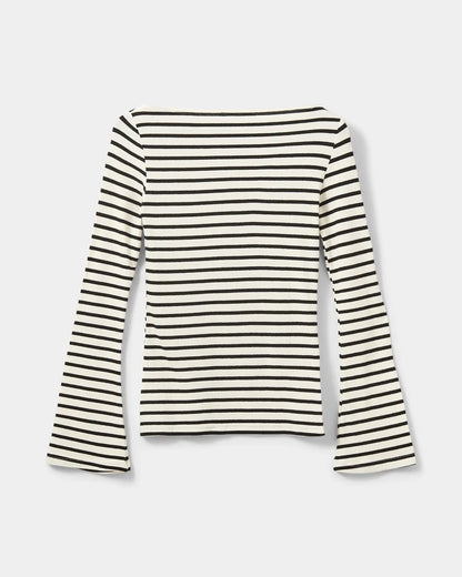 SOFIE SCHNOOR |  T-shirt "CECE" à manches longues et encolure bateau- Blanc cassé/ noir