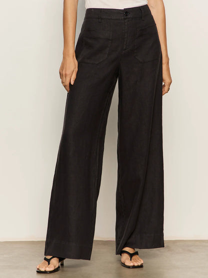 SANCTUARY | Pantalon large en lin "Marine Linen"  | Noir