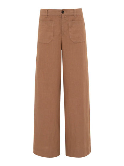 SANCTUARY | Pantalon large en lin "Marine Linen"  | Marron