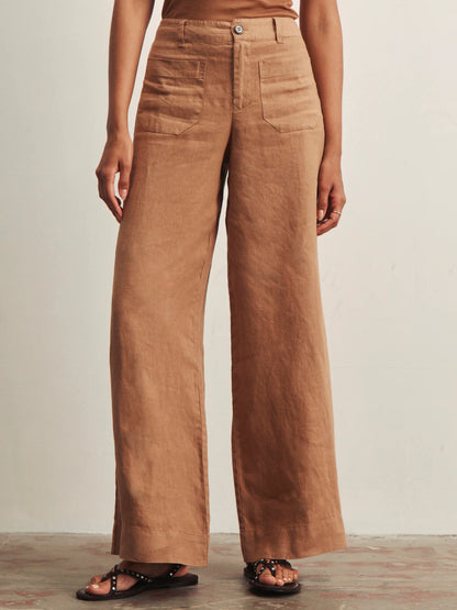 SANCTUARY | Pantalon large en lin "Marine Linen"  | Marron