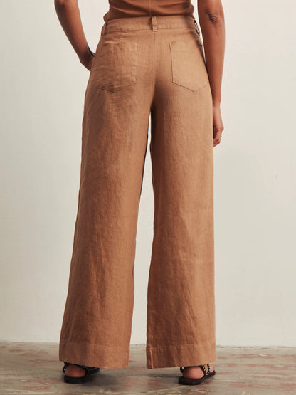 SANCTUARY | Pantalon large en lin "Marine Linen"  | Marron