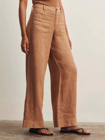 SANCTUARY | Pantalon large en lin "Marine Linen"  | Marron