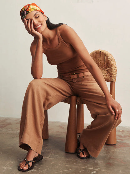 SANCTUARY | Pantalon large en lin "Marine Linen"  | Marron