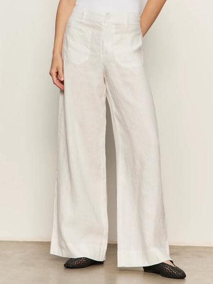 SANCTUARY | Pantalon large en lin "Marine Linen"  | Blanc