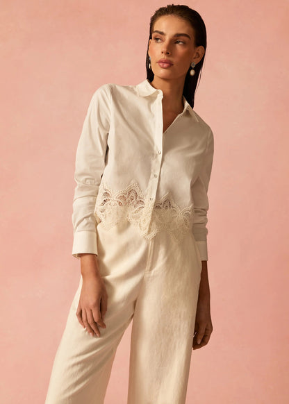 CAMI NYC | Blouse courte en popeline de coton ''Cielo'' - Macadamia