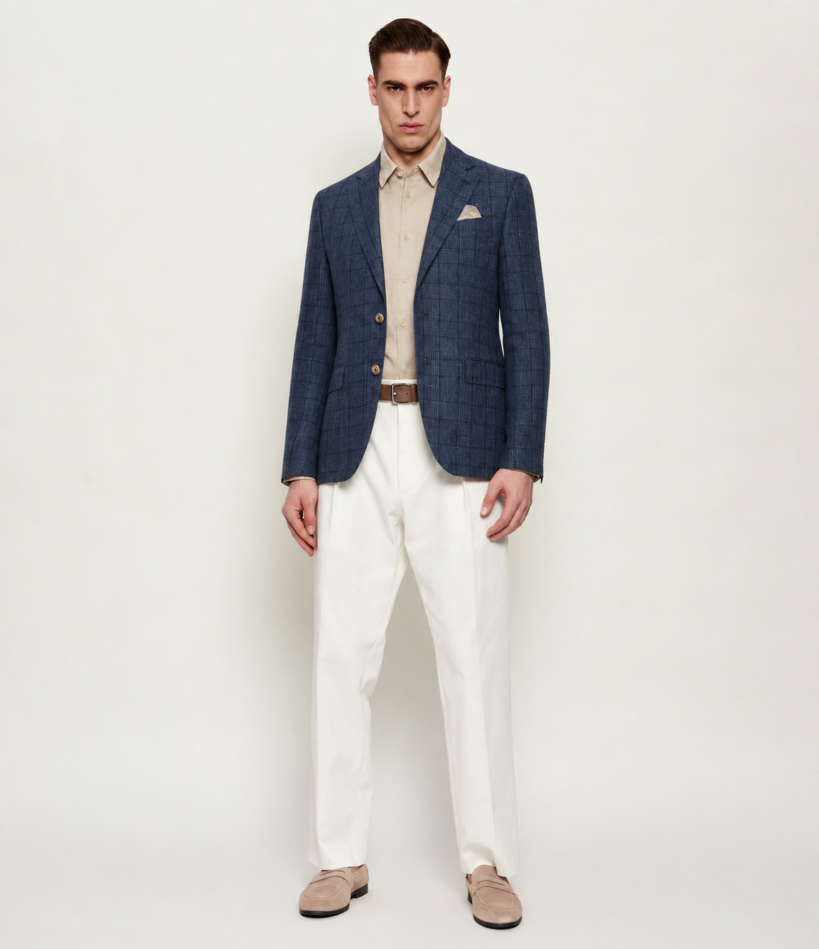 SAND Copenhagen | Veston en lin « Star Napoli » à motif à carreaux - Bleu